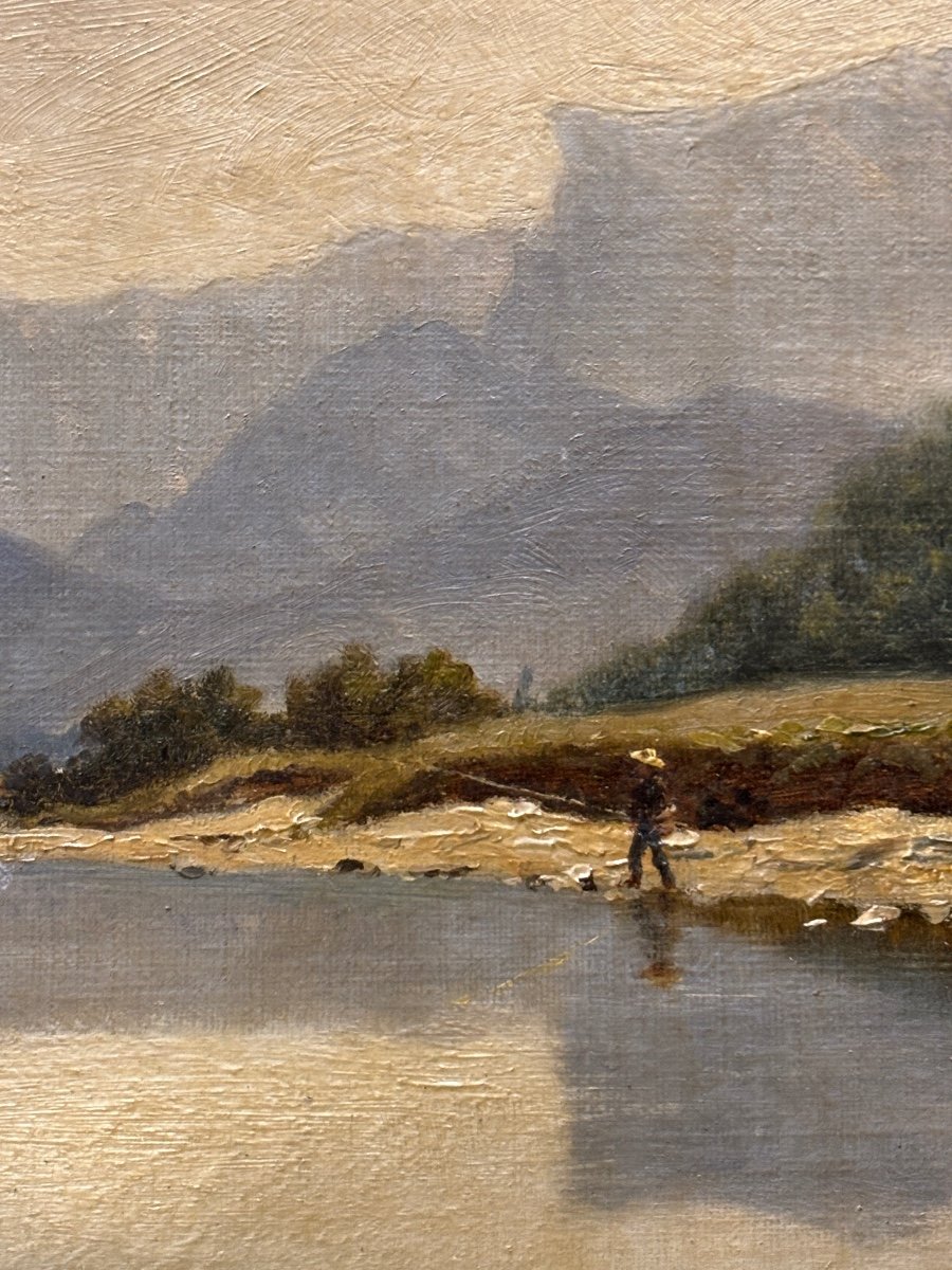 Théodore Lespinasse Oil Painting On Canvas Landscape Alpine Mountain Lake Dated 1888-photo-3