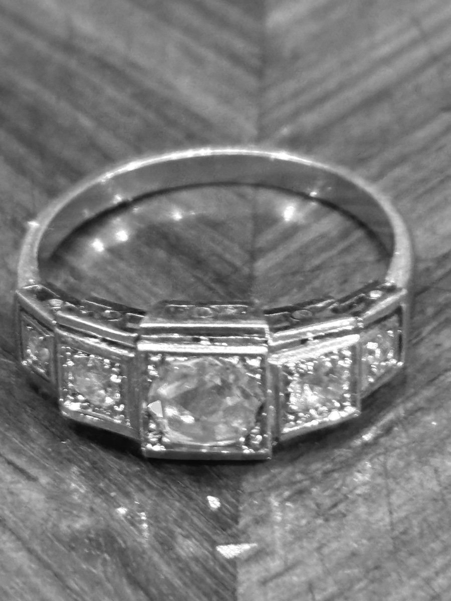 Bague En Platine Epoque Art Déco 1930 Tank Et Diamants -photo-1