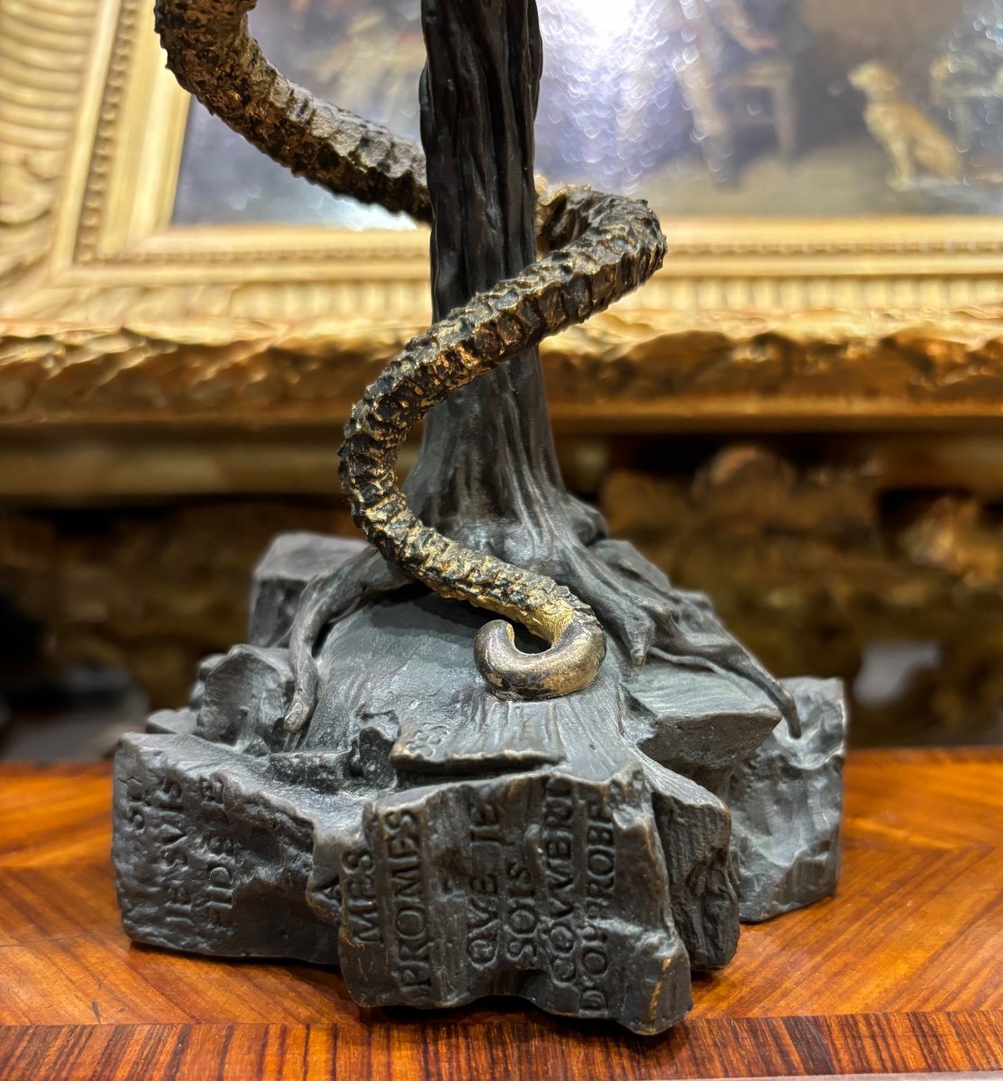 Salvador Dali Sculpture In Patinated And Gilded Bronze The Caduceus With The Dragon Referenced Work -photo-2