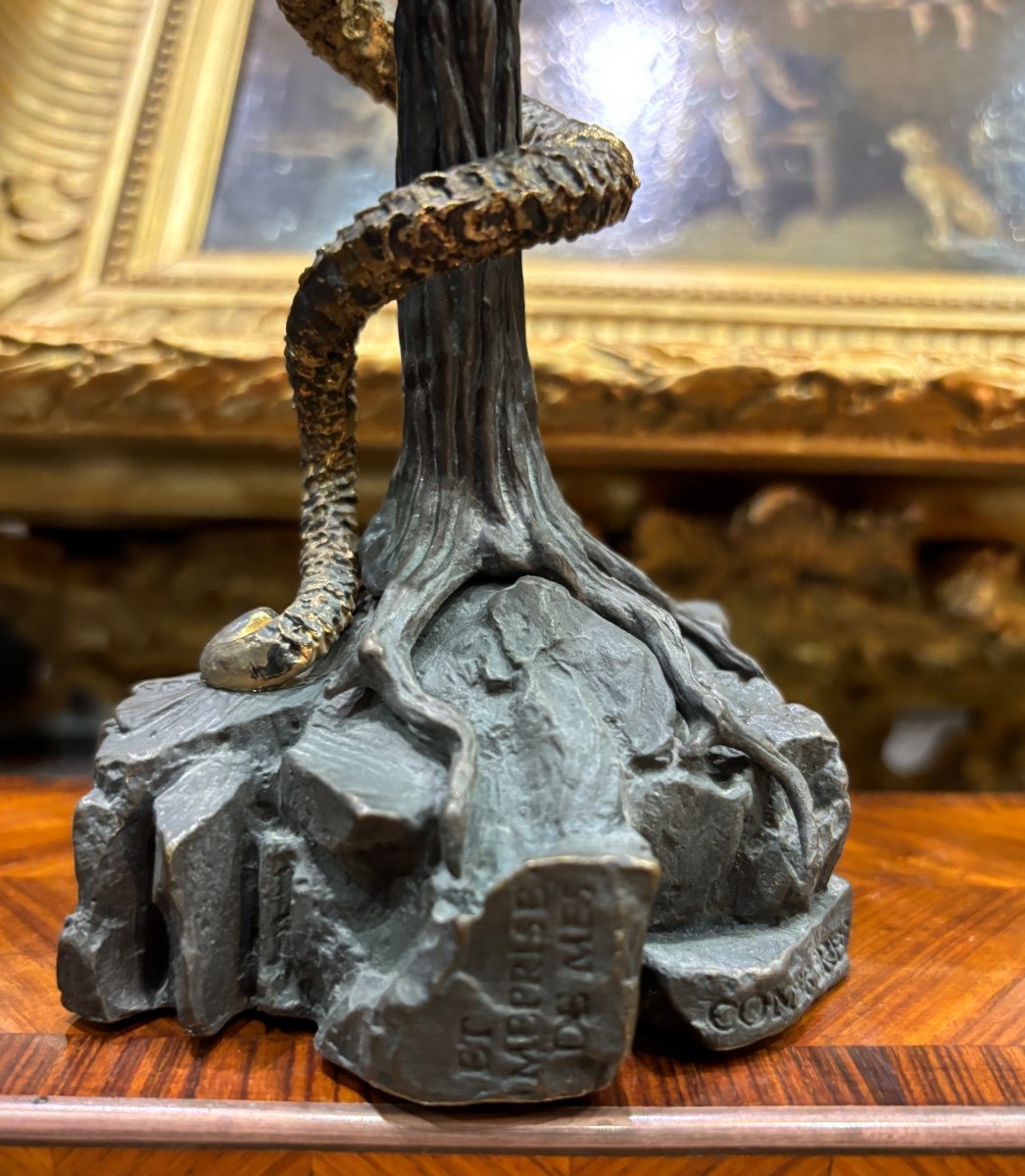 Salvador Dali Sculpture In Patinated And Gilded Bronze The Caduceus With The Dragon Referenced Work -photo-3