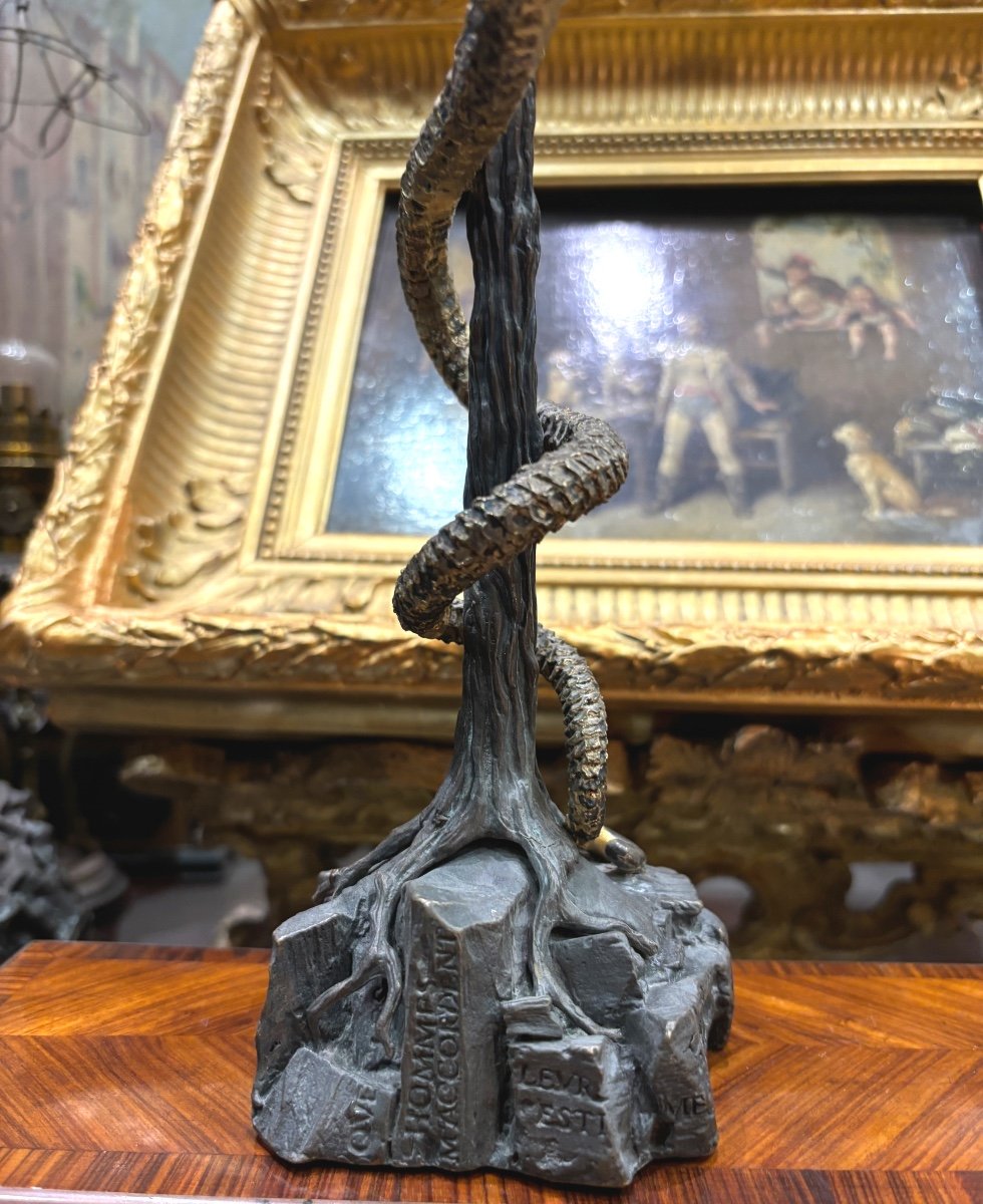 Salvador Dali Sculpture In Patinated And Gilded Bronze The Caduceus With The Dragon Referenced Work -photo-1