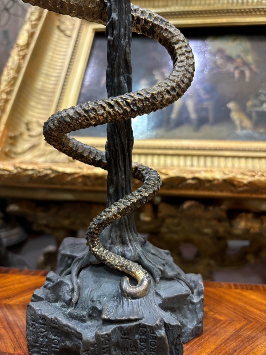 Salvador Dali Sculpture In Patinated And Gilded Bronze The Caduceus With The Dragon Referenced Work -photo-2