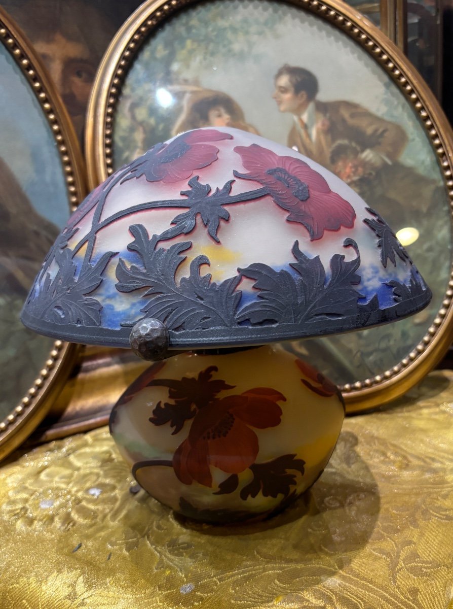 Muller Et Frères Luneville Lampe Pâte De Verre Multicouche Aux Coquelicots 