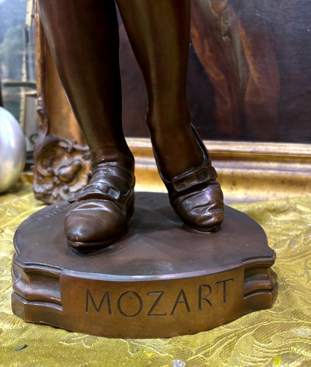 Louis Ernest Barrias Large Bronze Mozart Child Violinist And His Violin Dated 1883 Barbedienne -photo-2