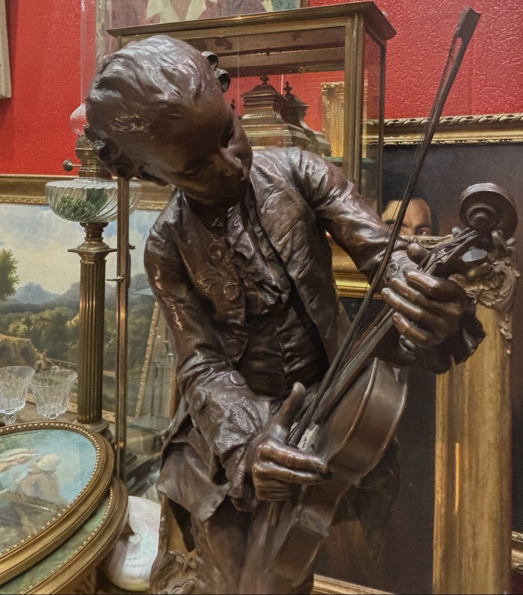 Louis Ernest Barrias Large Bronze Mozart Child Violinist And His Violin Dated 1883 Barbedienne -photo-6