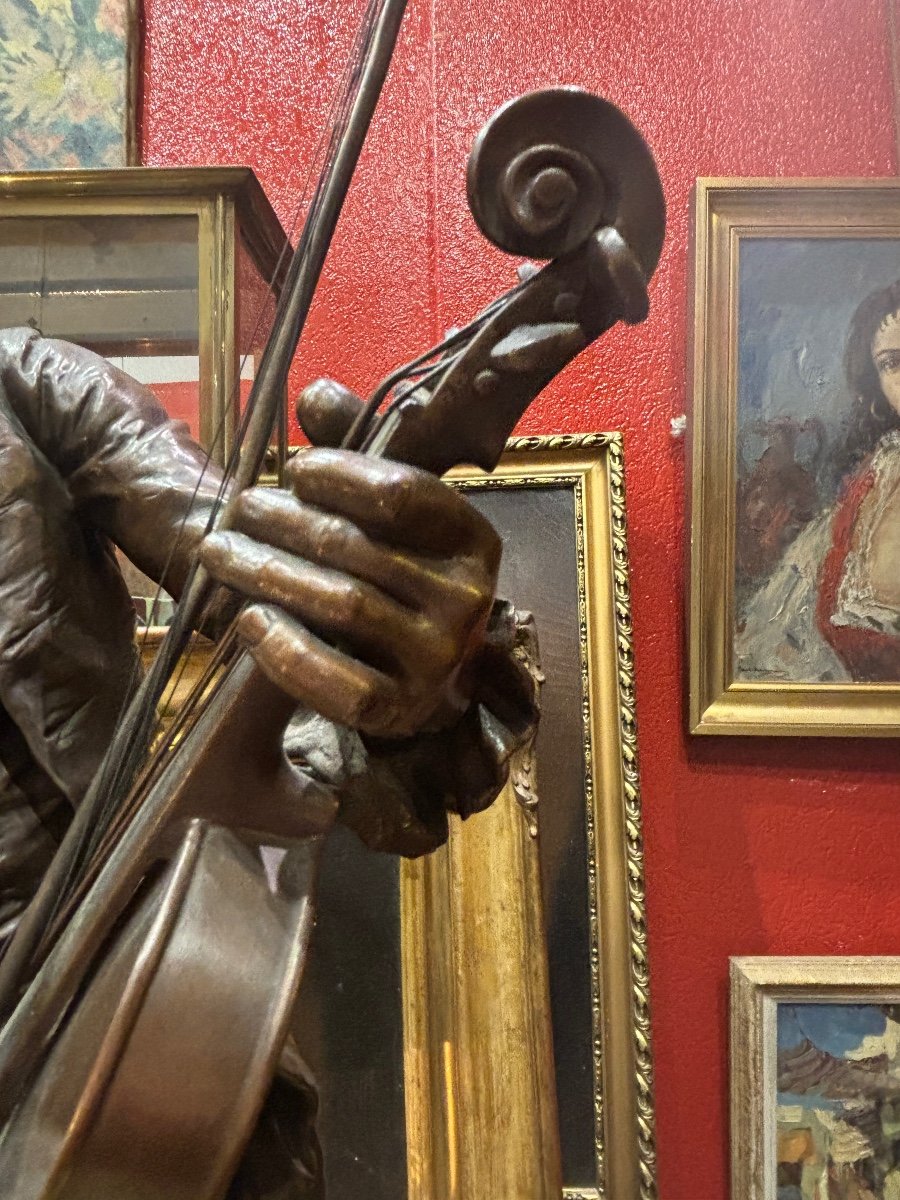 Louis Ernest Barrias Large Bronze Mozart Child Violinist And His Violin Dated 1883 Barbedienne -photo-7