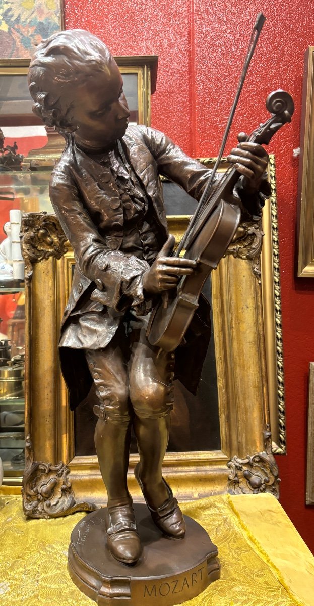 Louis Ernest Barrias Large Bronze Mozart Child Violinist And His Violin Dated 1883 Barbedienne 