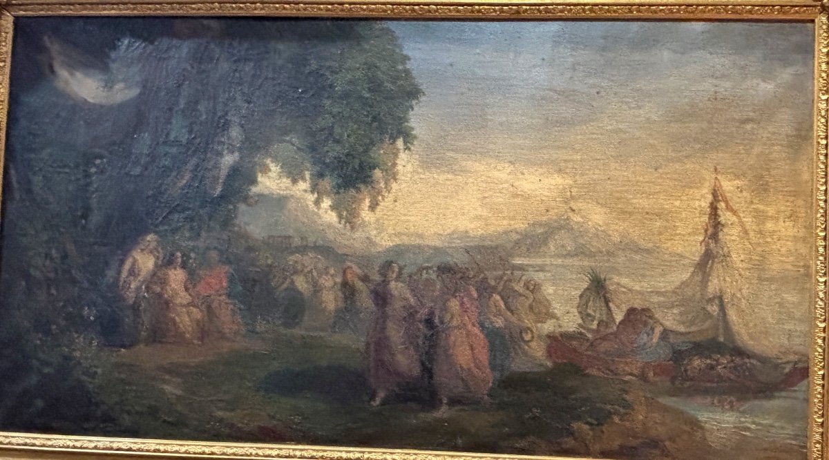 Rare Paire De Tableaux XIXe Huile Sur Toile  Scène Mythologique Mariage  Char De Cérès  Vestale-photo-1