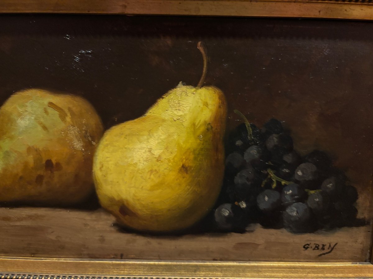 Pair Of 19th Century Still Life Paintings With Autumn Fruits Oil On Wood Peach Grape Pear-photo-1