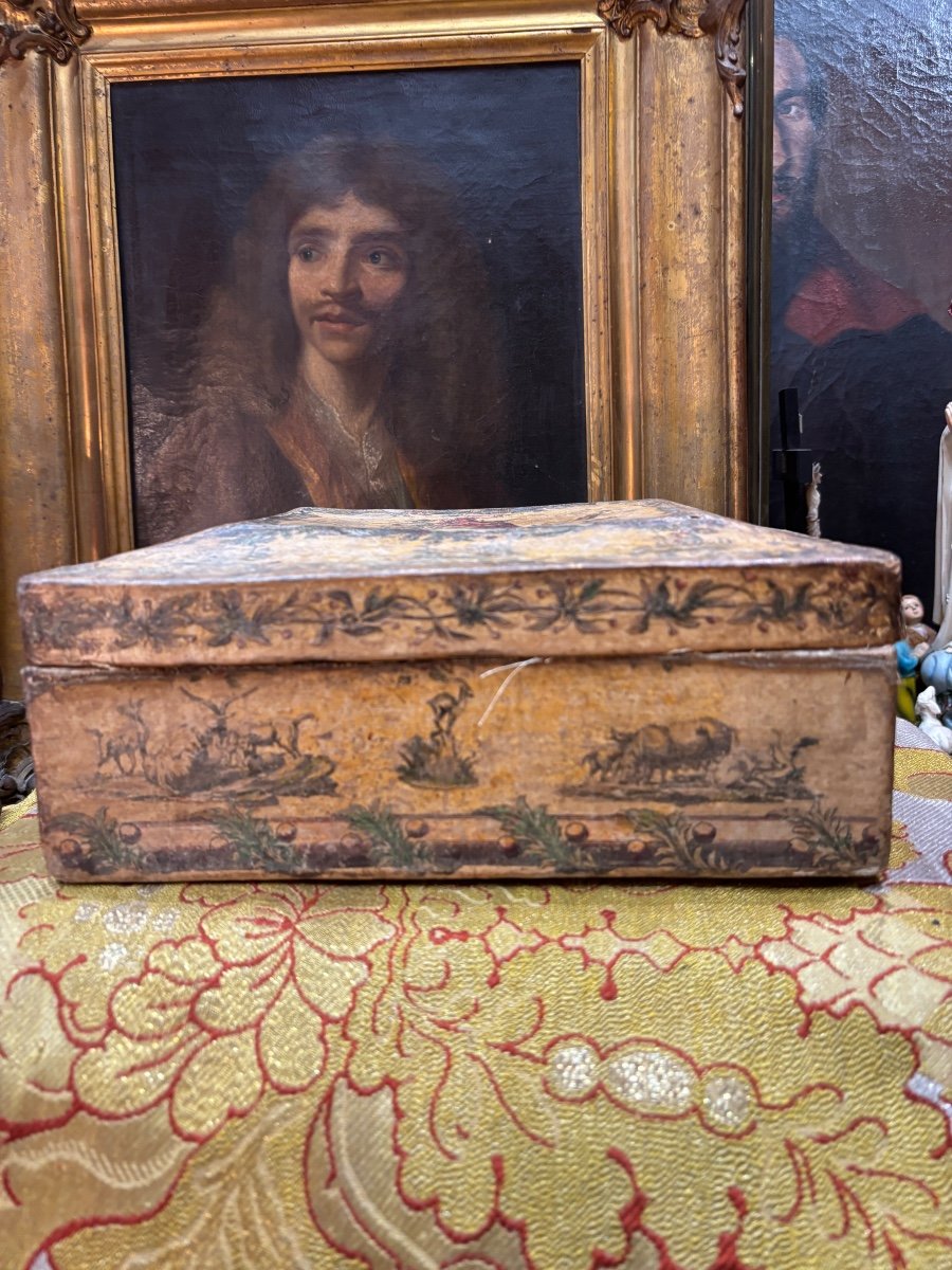 Italian Arte Povera Box With Animal Decor, 18th Century, Camomile Background -photo-2