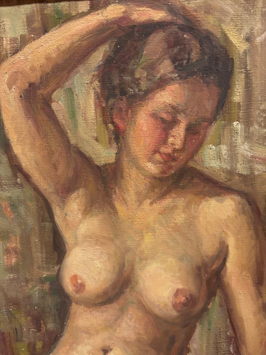 Painting Fernand Majorel Nude Young Woman Art Deco Oil On Canvas -photo-2