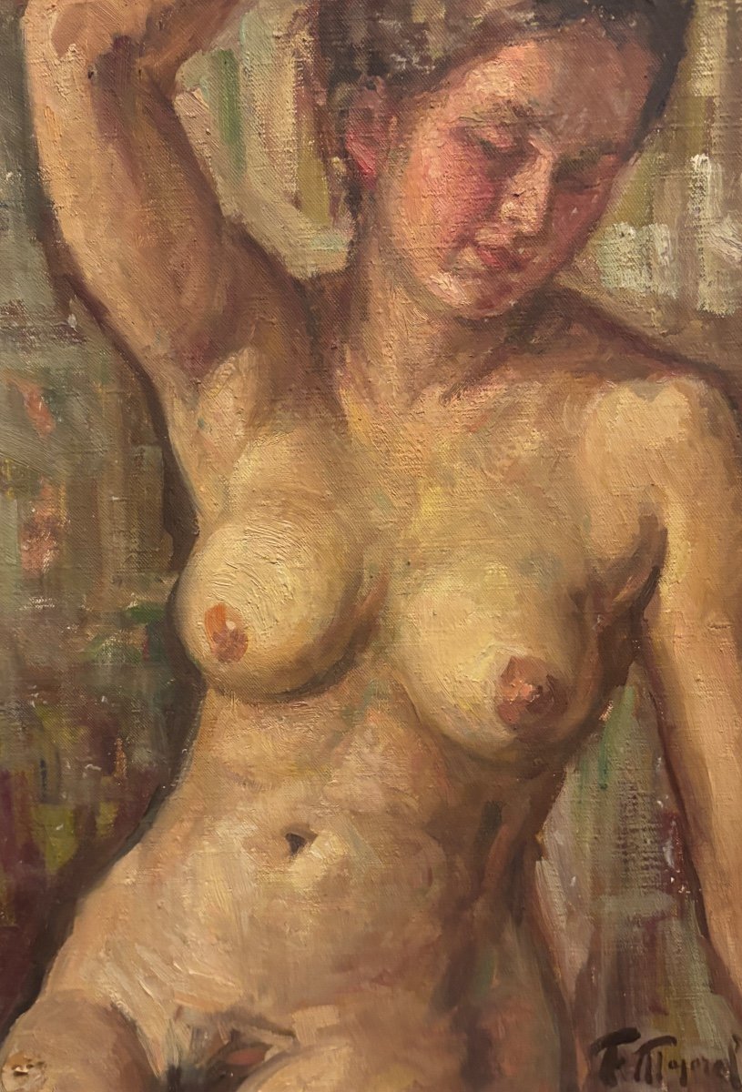 Painting Fernand Majorel Nude Young Woman Art Deco Oil On Canvas -photo-3