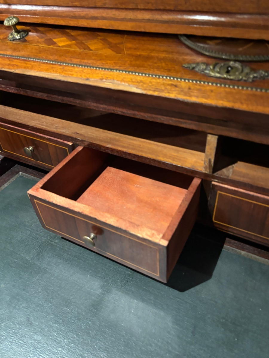 19th Century Cylinder Desk In Marquetry And Bronze In The Lxvi Style With Cherub Decor-photo-7