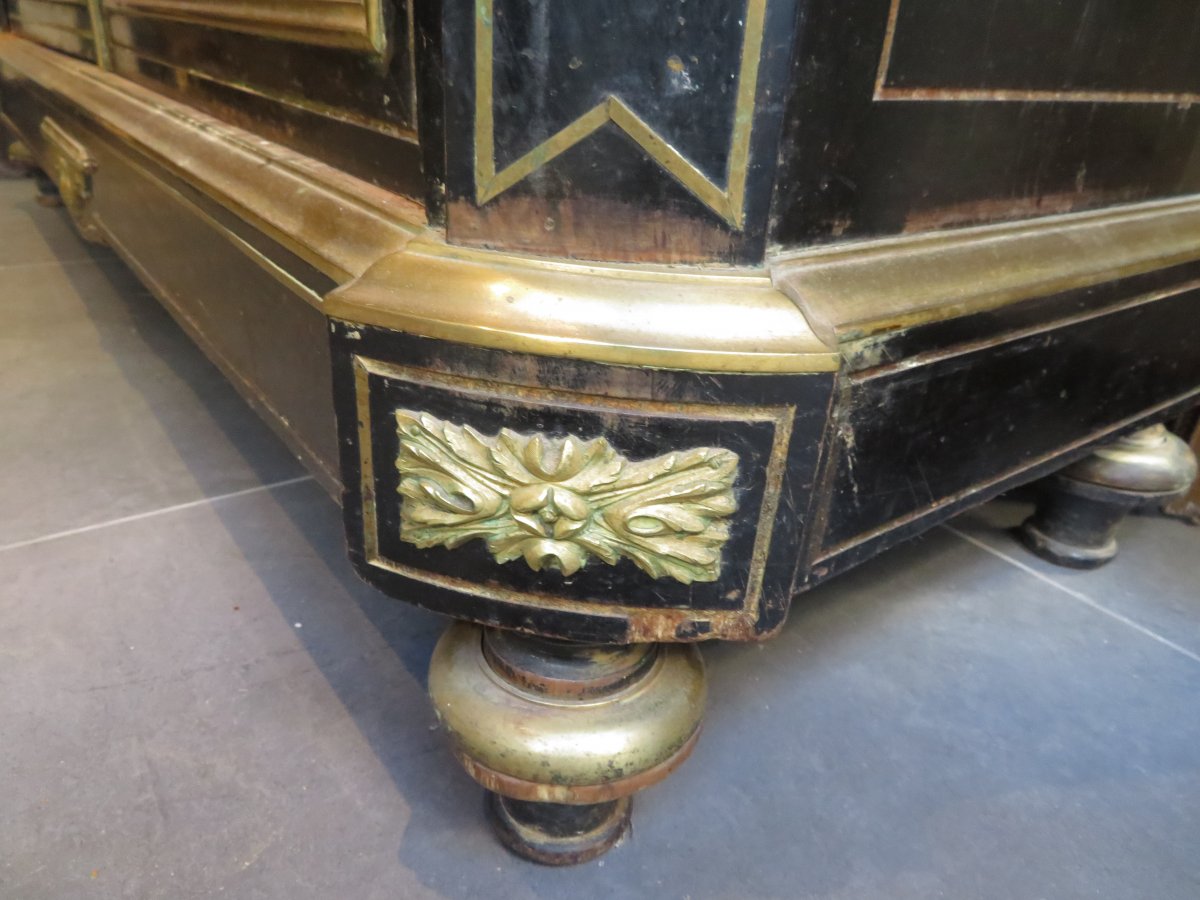 Ancien Buffet D Appui 2 Portes Napoleon III Noirci XIXe Medaillon Bronze Boulle-photo-7