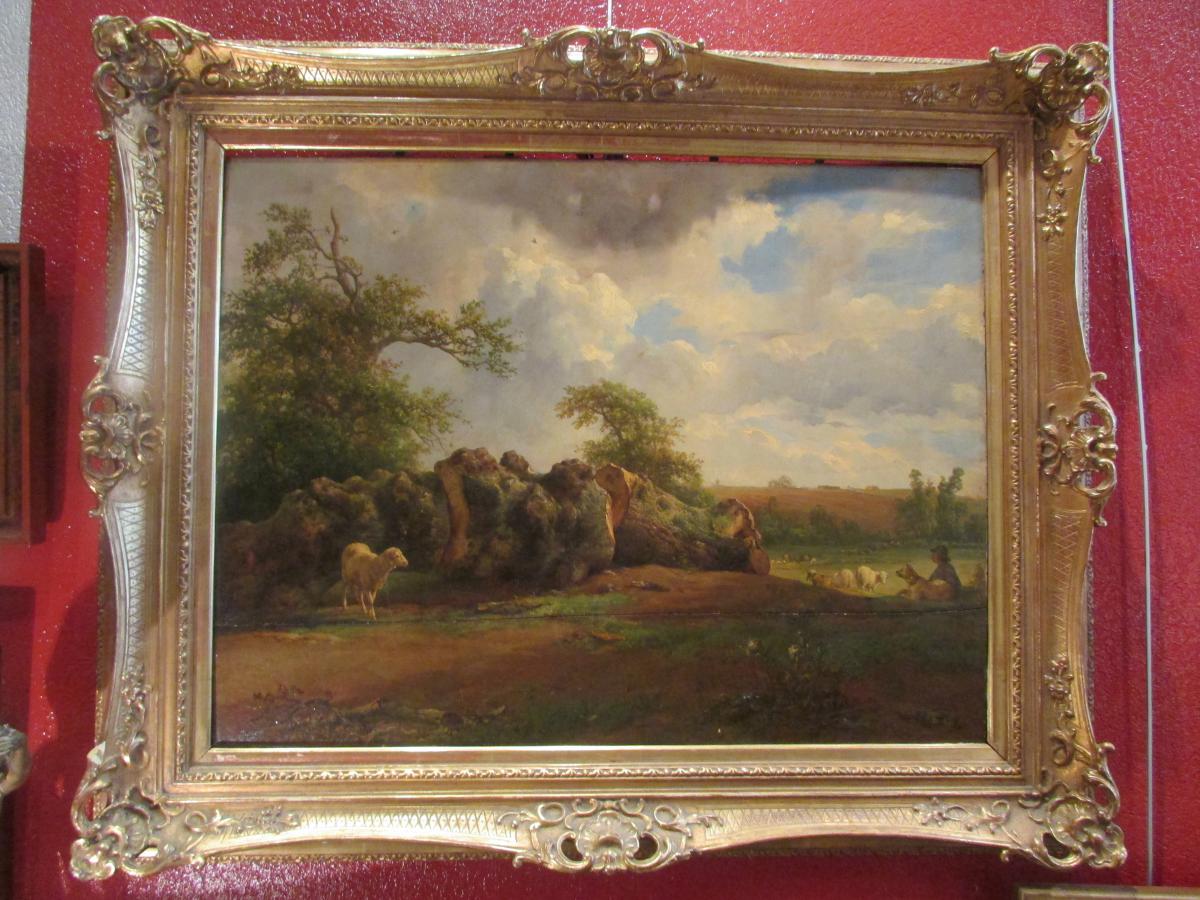 Grand Tableau Huile Sur Bois Brascassat 1852 XIXeme Ecole De Barbizon Mouton