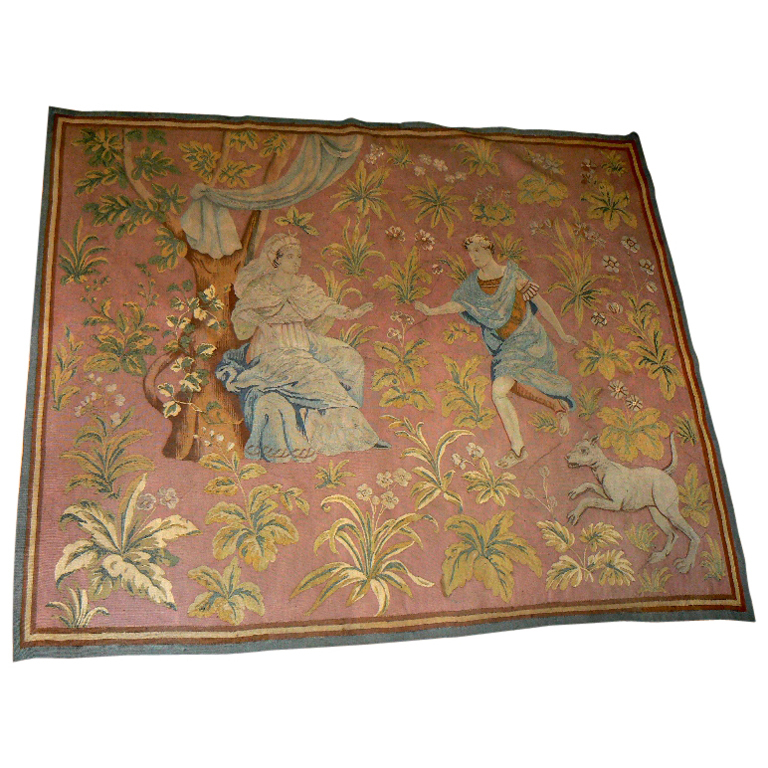 Old Aubusson Tapestry Era 19 Eme Mythological Roman Soldier