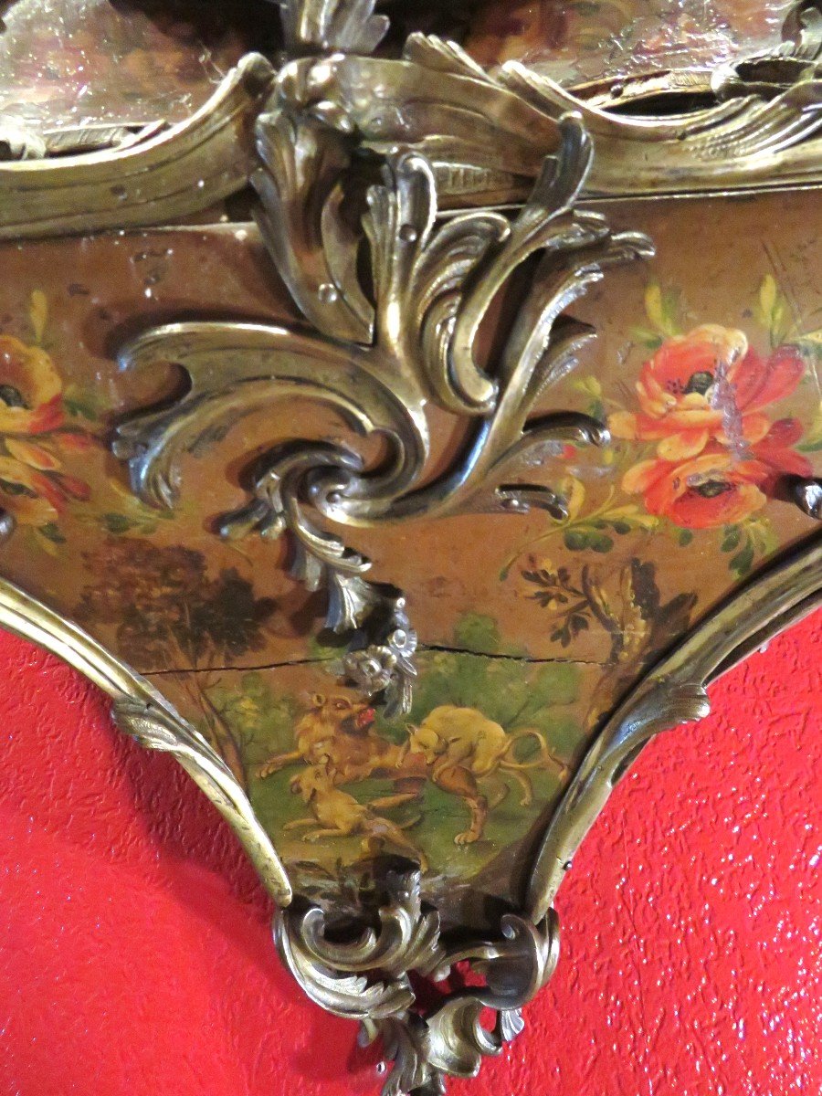 Antique Cartel D Wall Lamp Louis XV XVIIIth And Its Console Cul De Lampe Vernis Martin-photo-3