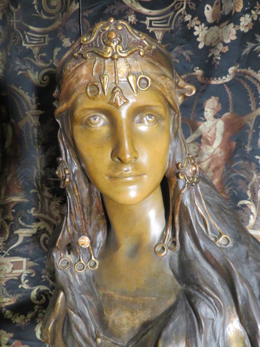 Grande Statue Buste Goldscheider Art Nouveau Epoque 1900 Rebecca ?  Terre Cuite orientaliste-photo-2