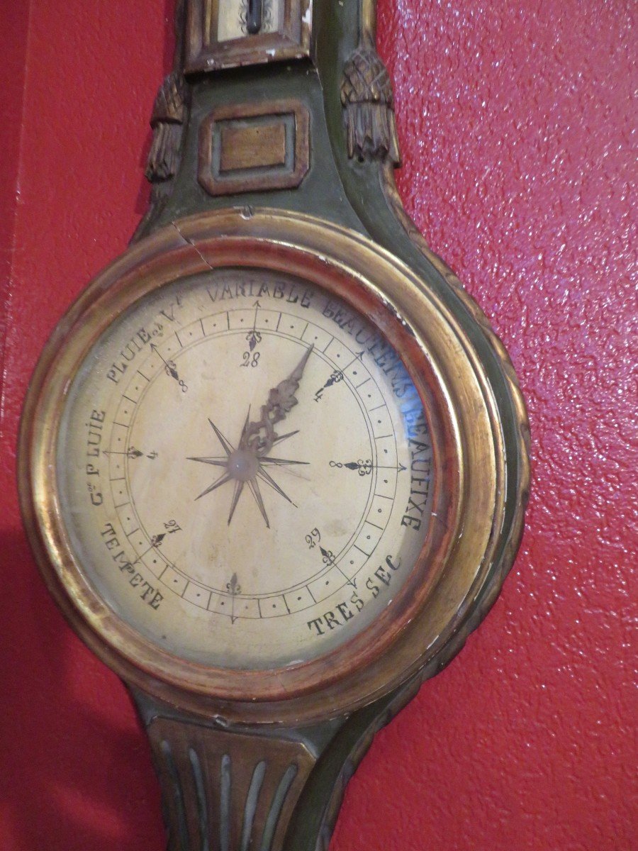 Old Large Wall Barometer In Lacquered And Gilded Wood Lxvi Style Period Late Nineteenth-photo-1