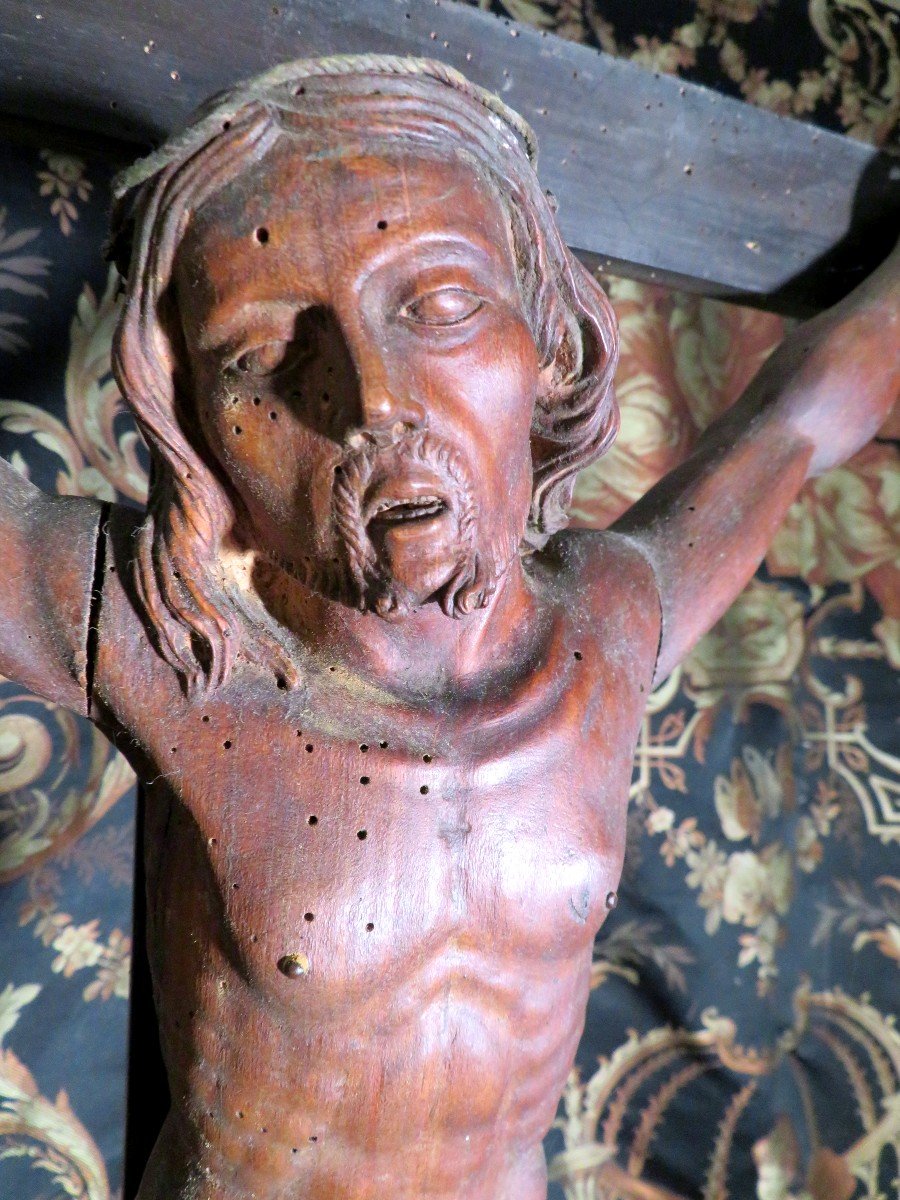 Lamentation Christ Marie Madeleine In Wood Crucifix Poignant Work Folk Art Debut 19th-photo-4