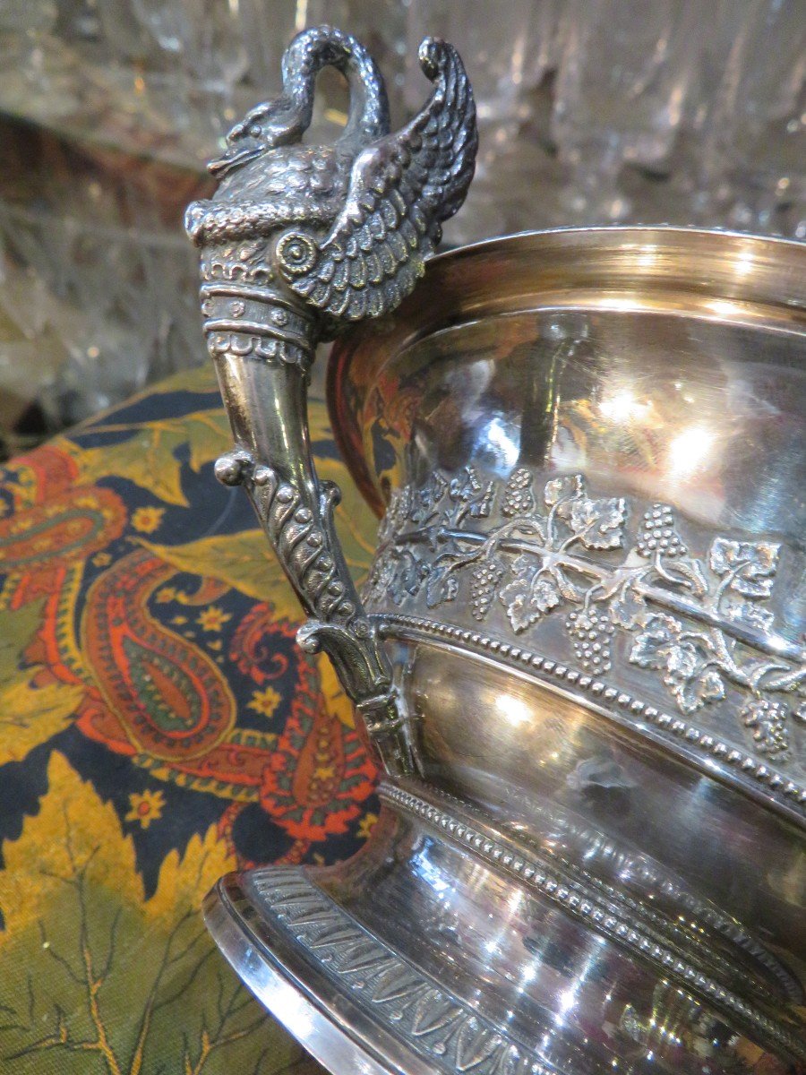 Empire Period Cup In Silver Coat Of Arms Crown Heraldic Motto Decorated With Swan And Vine Nineteenth-photo-3