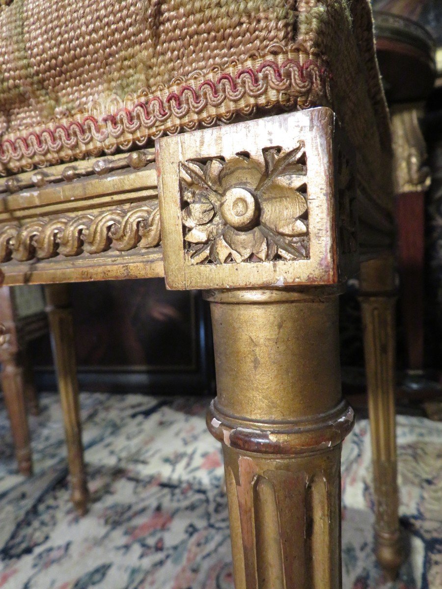 Small Bench Foot Rest In Golden Wood Late Eighteenth Louis XVI Period Upholstered-photo-2