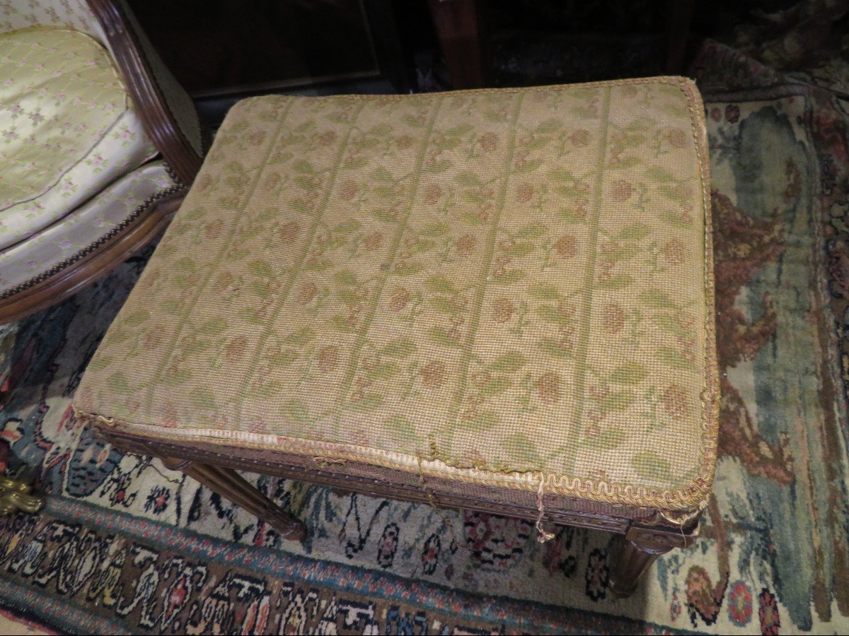 Small Bench Foot Rest In Golden Wood Late Eighteenth Louis XVI Period Upholstered-photo-3