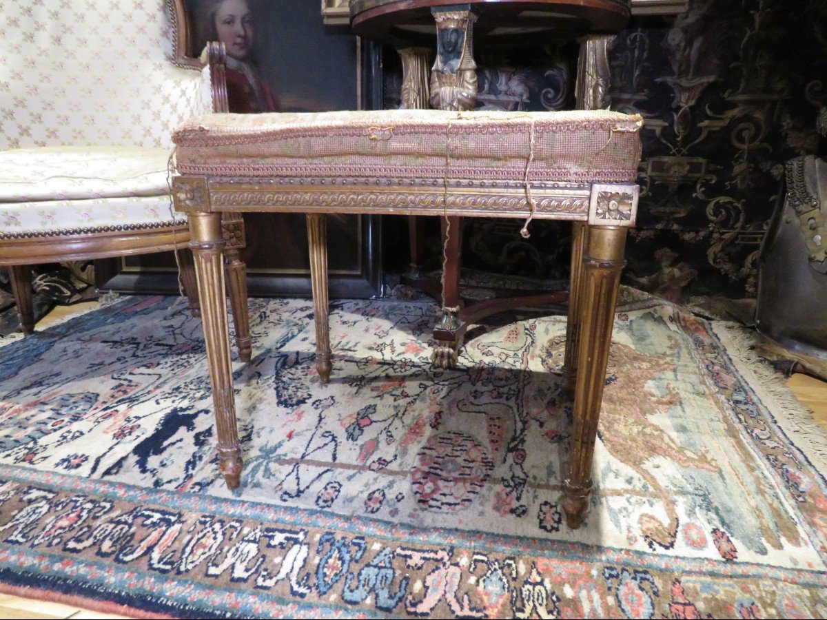 Small Bench Foot Rest In Golden Wood Late Eighteenth Louis XVI Period Upholstered-photo-1