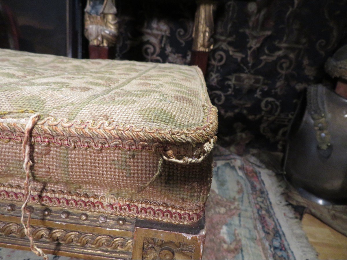 Small Bench Foot Rest In Golden Wood Late Eighteenth Louis XVI Period Upholstered-photo-2