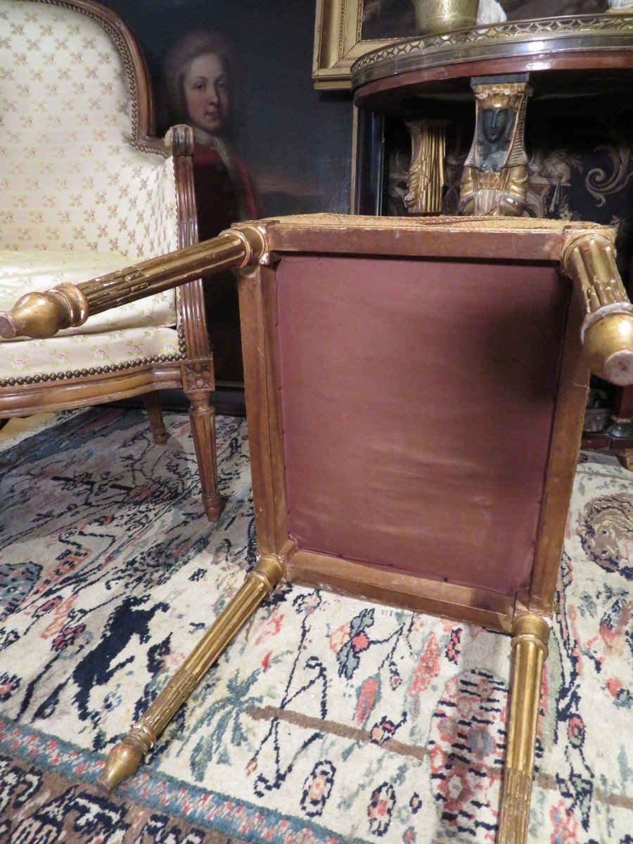 Small Bench Foot Rest In Golden Wood Late Eighteenth Louis XVI Period Upholstered-photo-3