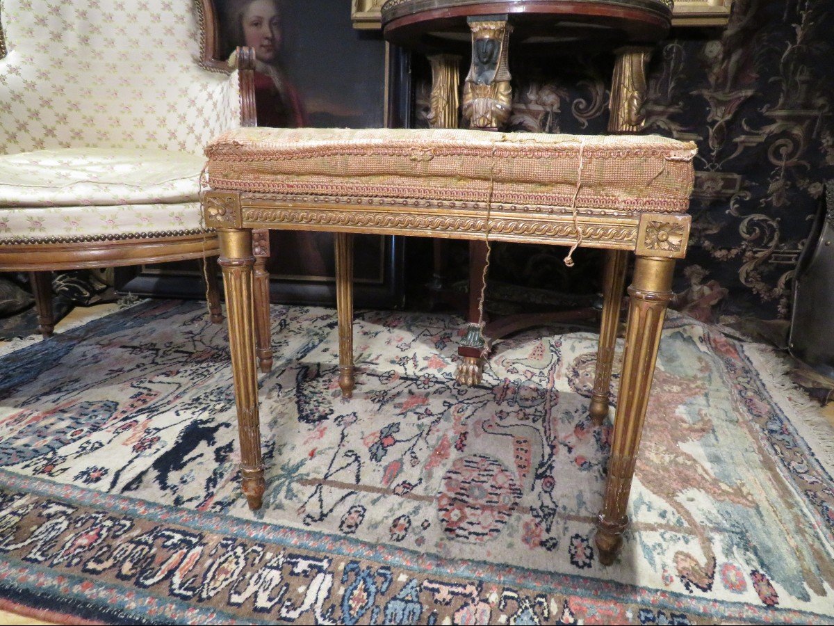 Small Bench Foot Rest In Golden Wood Late Eighteenth Louis XVI Period Upholstered