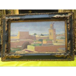 Old Orientalist Painting Marrakech Morocco By Marcel Vicaire In 1931 Oil On Cardboard