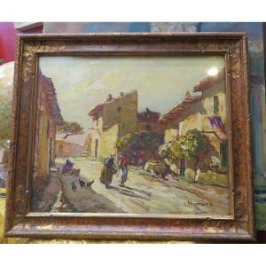  Avignon School Painting Oil / Wood Joseph Hurard Rue Des Peintres Villeneuve Les Around 1940