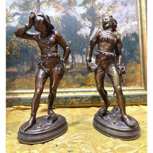 Paire De Sculptues En Bronze XIXe Les Joueurs De Dés Par Bouillard Patine Médaille 