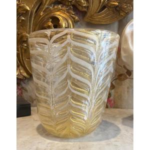 Barovier Ercole & Rossi Murano Large Graffito Vase Inclusions Of Gold Glitter 1969