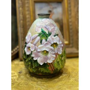 Camille Fauré Ovoid Vase With Floral Decoration Enamel Limoges Enamels 