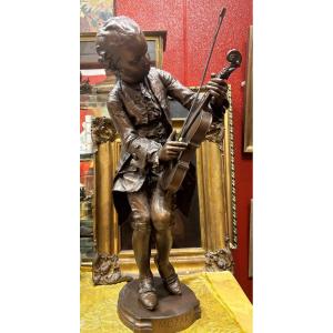 Louis Ernest Barrias Grand Bronze Mozart Enfant Violoniste Et Son Violon Daté 1883 Barbedienne 