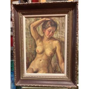 Painting Fernand Majorel Nude Young Woman Art Deco Oil On Canvas 