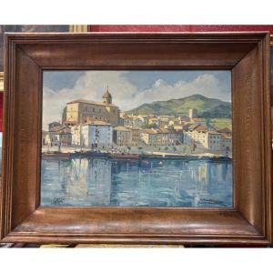 Large Marine Painting Oil On Canvas Jesus Apellaniz Puerte Del Oro