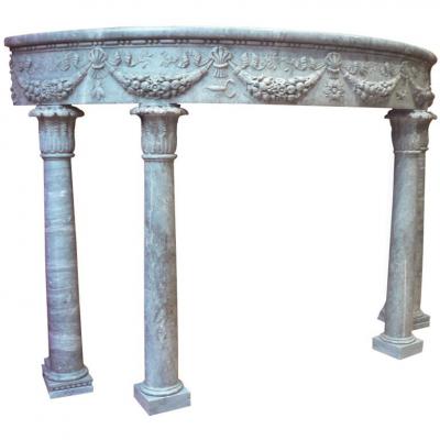 Ancienne Console Cheminee En Marbre Sculpté Epoque Renaissance Demi Lune Monolythique  