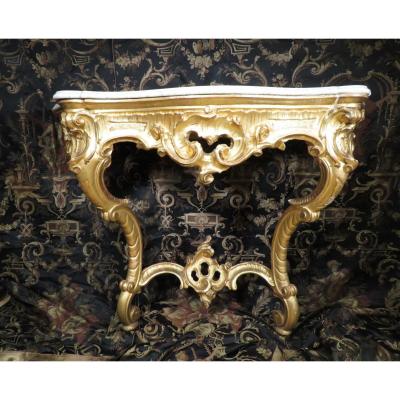 Old Console In Golden Wood Mid 19th Century Louis XV Rocaille Style