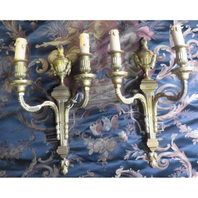 Old Pair Of Wall Lights In Gilt Bronze Napoleon III Period Nineteenth Louis XVI Style