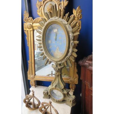 Large Reliquary In Lacquered Wood Epoque Eighteenth In The Shape Of A Sun Lxiii Style For Paperolles