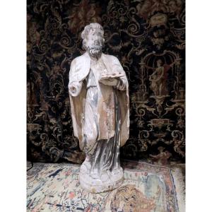 Grande Statue Religieuse En Bois Sculpté Epoque XVII-xviiie St Joseph 119cm!