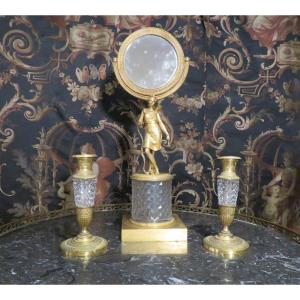Psyche & Toilet Candlesticks In Bronze And Crystal Empire A Decor Of Diana The Huntress Nineteenth