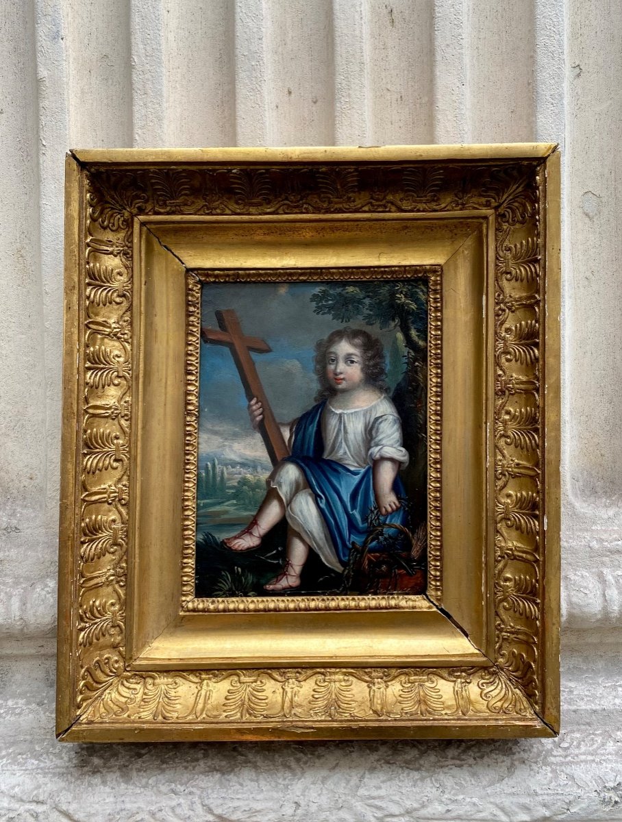 Jésus Enfant, Huile Sur Cuivre Vers 1700