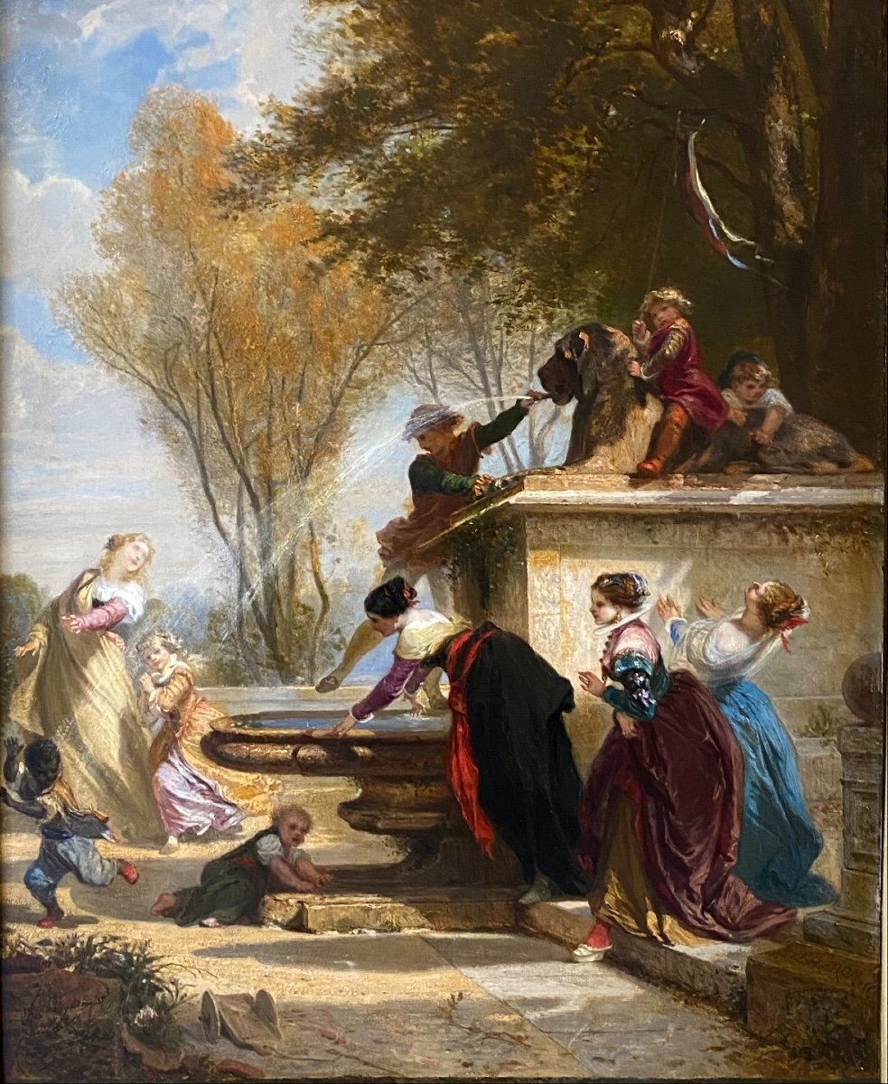 Water Games In A Park, Antoine Baron Around 1850-photo-2