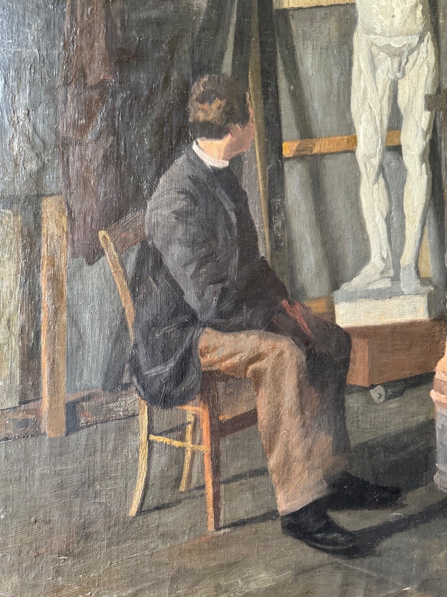 Artist In His Workshop, Oil On Canvas Late 19th Century -photo-1