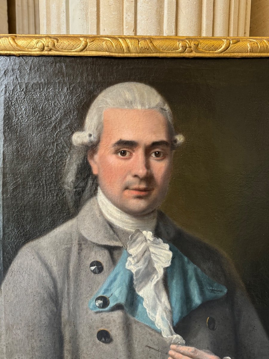 Portrait D’Homme Au  Revers  Bleu, Époque Louis  XVI-photo-2