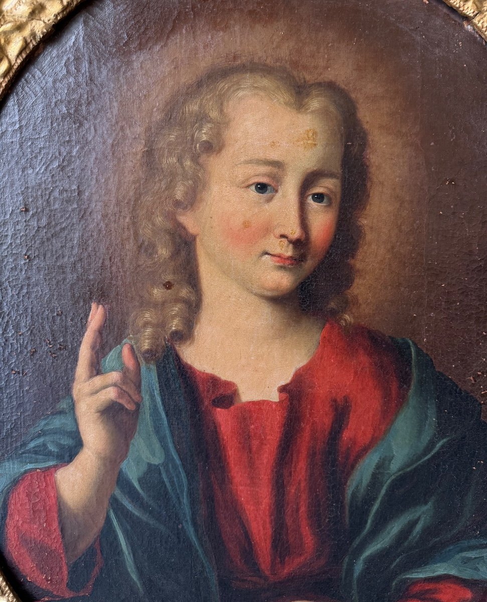 Le Christ Bénissant, Huile Sur Toile Vers 1700-photo-2